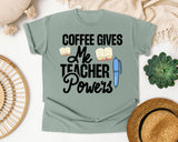 Coffee Gives Me Teacher Powers Pen graphic tee in Bay