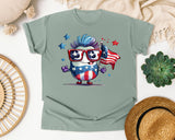 Patriotic Character With Flag graphic tee in Bay