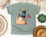 Rocket With American Flag graphic tee in Bay