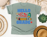 Hello First Grade Trophy graphic tee in Bay