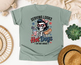 Serving Looks And Hot Dogs graphic tee in Bay