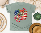 Floral American Flag Grey 2 graphic tee in Bay