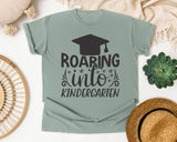 Roaring Into Kindergarten White graphic tee in Bay
