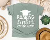 Roaring Into Kindergarten White 2 graphic tee in Bay