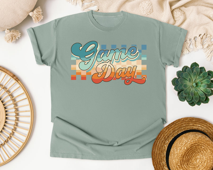 Game Day Retro Stripes graphic tee in Bay