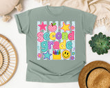Second Grade Crayons Smiley graphic tee in Bay
