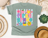 First Grade Crayons Smiley graphic tee in Bay
