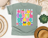 Fourth Grade Crayons Smiley graphic tee in Bay