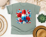 Patriotic Popsicle With Flowers graphic tee in Bay