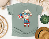 Sheep Holding American Flag graphic tee in Bay