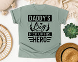 Daddy's Boy Is Here To Pick Up His Hero White graphic tee in Bay