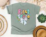 First Grade Paper Bow graphic tee in Bay
