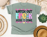 Watch Out Pre-K Here I Come graphic tee in Bay
