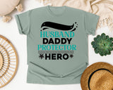 Husband Daddy Protector Hero White graphic tee in Bay