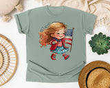 Girl Waving American Flag graphic tee in Bay