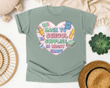 Back To School Supplies In Heart Shape graphic tee in Bay