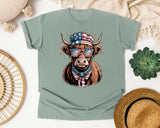 Patriotic Highland Cow graphic tee in Bay
