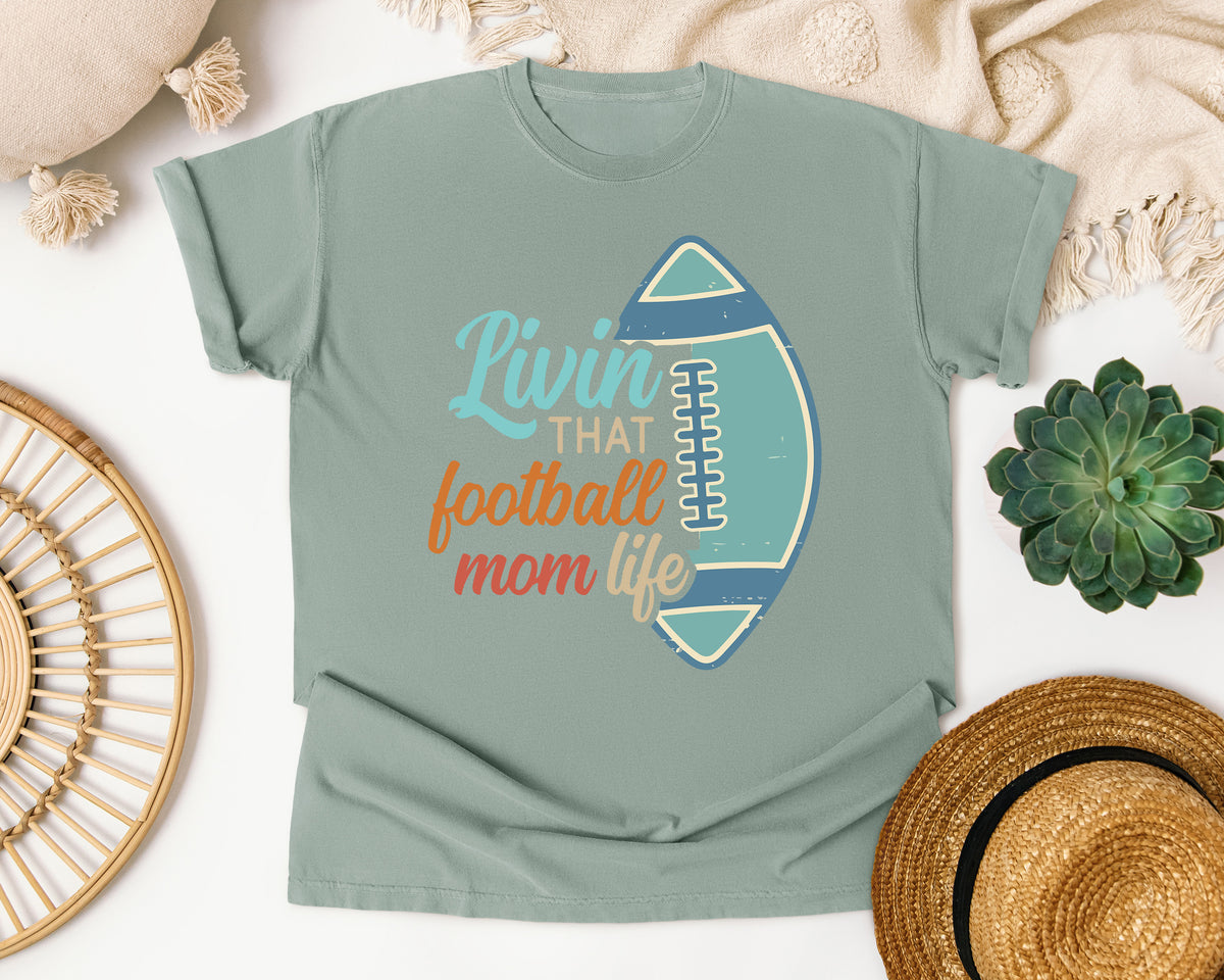 Livin That Football Mom Life Retro graphic tee in Bay