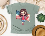 Girl Holding Large Flag graphic tee in Bay