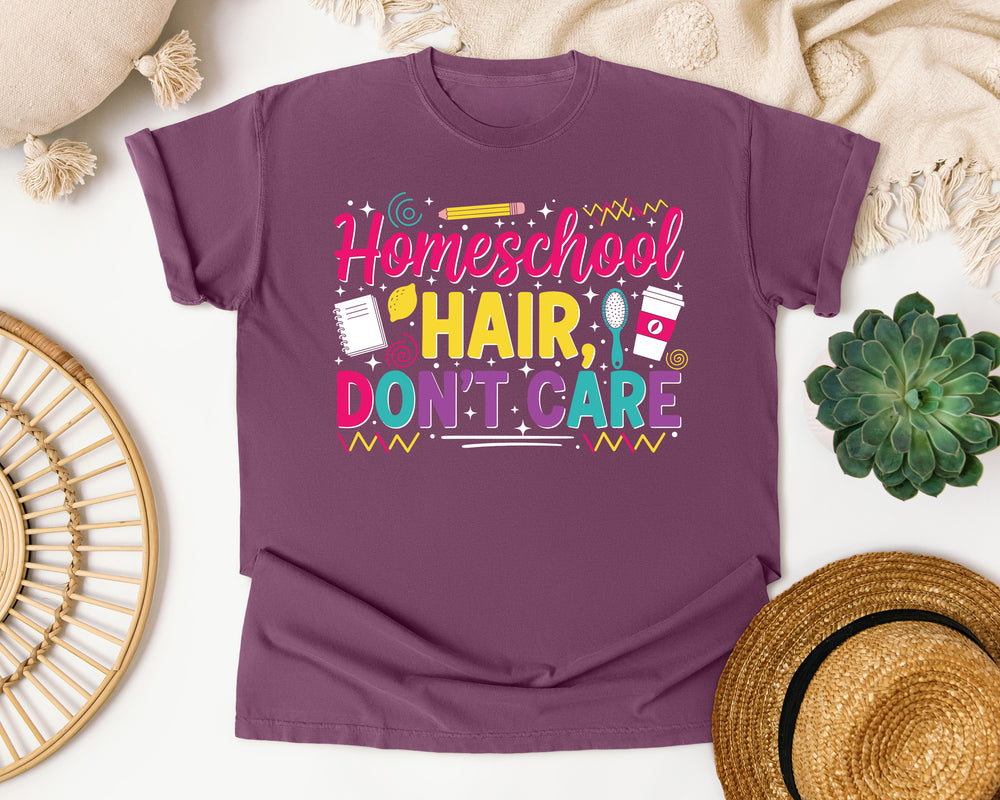 Homeschool Hair Dont Care Bright graphic tee in Berry