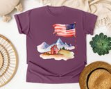 Flag Over Farmhouse graphic tee in Berry