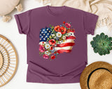 Floral American Flag Grey 2 graphic tee in Berry