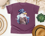 Eagle In Flag Hat Grey graphic tee in Berry