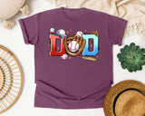 Baseball Dad Glove And Bat graphic tee in Berry