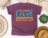 4th Grade Level Unlocked Teal graphic tee in Berry
