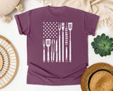 BBQ Tools American Flag White graphic tee in Berry