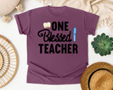 One Blessed Teacher Pen graphic tee in Berry