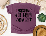 Teaching Is My Jam Backpack graphic tee in Berry