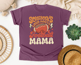 Somebodys Loud Mouth Football Mama graphic tee in Berry