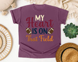 My Heart Is On That Field graphic tee in Berry