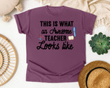 This Is What An Awesome Teacher Looks Like graphic tee in Berry