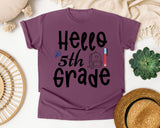 Hello 5th Grade Backpack Bulb graphic tee in Berry