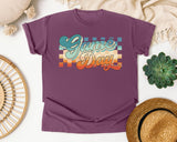 Game Day Retro Stripes graphic tee in Berry