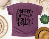 Coffee Pray Teach Repeat graphic tee in Berry