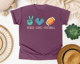 Peace Love Football graphic tee in Berry