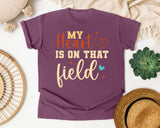 My Heart Is On That Field Gold graphic tee in Berry