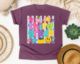 Third Grade Crayons Smiley graphic tee in Berry