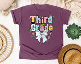 Third Grade Paper Bow graphic tee in Berry