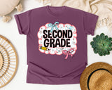 Second Grade Scallop Bow graphic tee in Berry