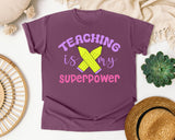 Teaching Is My Superpower graphic tee in Berry