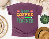 Half Coffee Half Teacher graphic tee in Berry