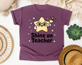 Shine On Teacher graphic tee in Berry
