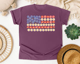Floral American Flag Grey graphic tee in Berry