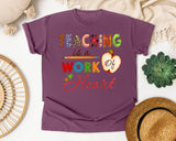 Teaching Is A Work Of Heart graphic tee in Berry