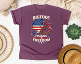 Bigfoot Fishing Freedom graphic tee in Berry