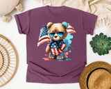 Bear With American Flag graphic tee in Berry